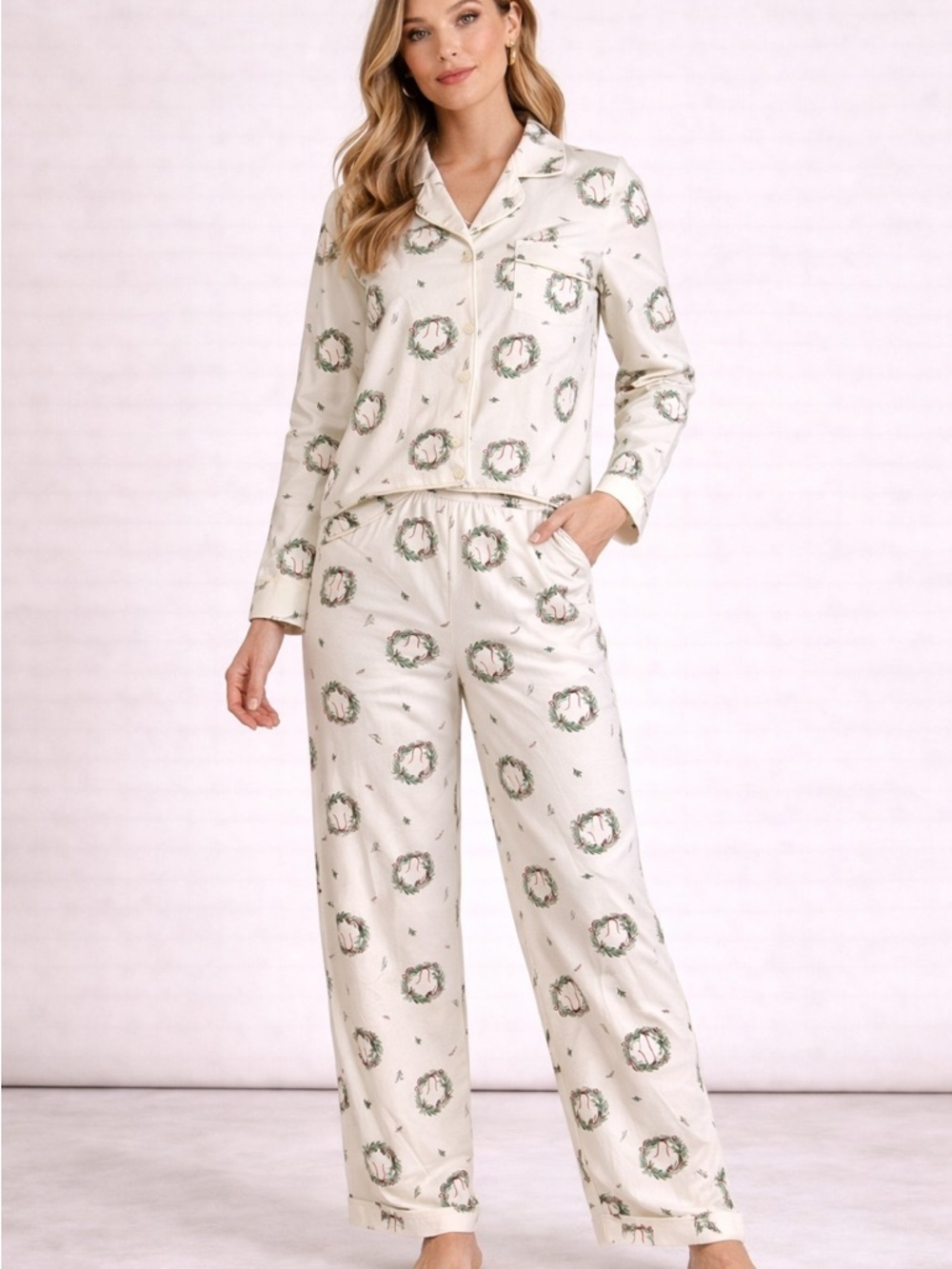 8. Nordstrom • NWT Cream Wreath Print Pajama Set cotton/tencel